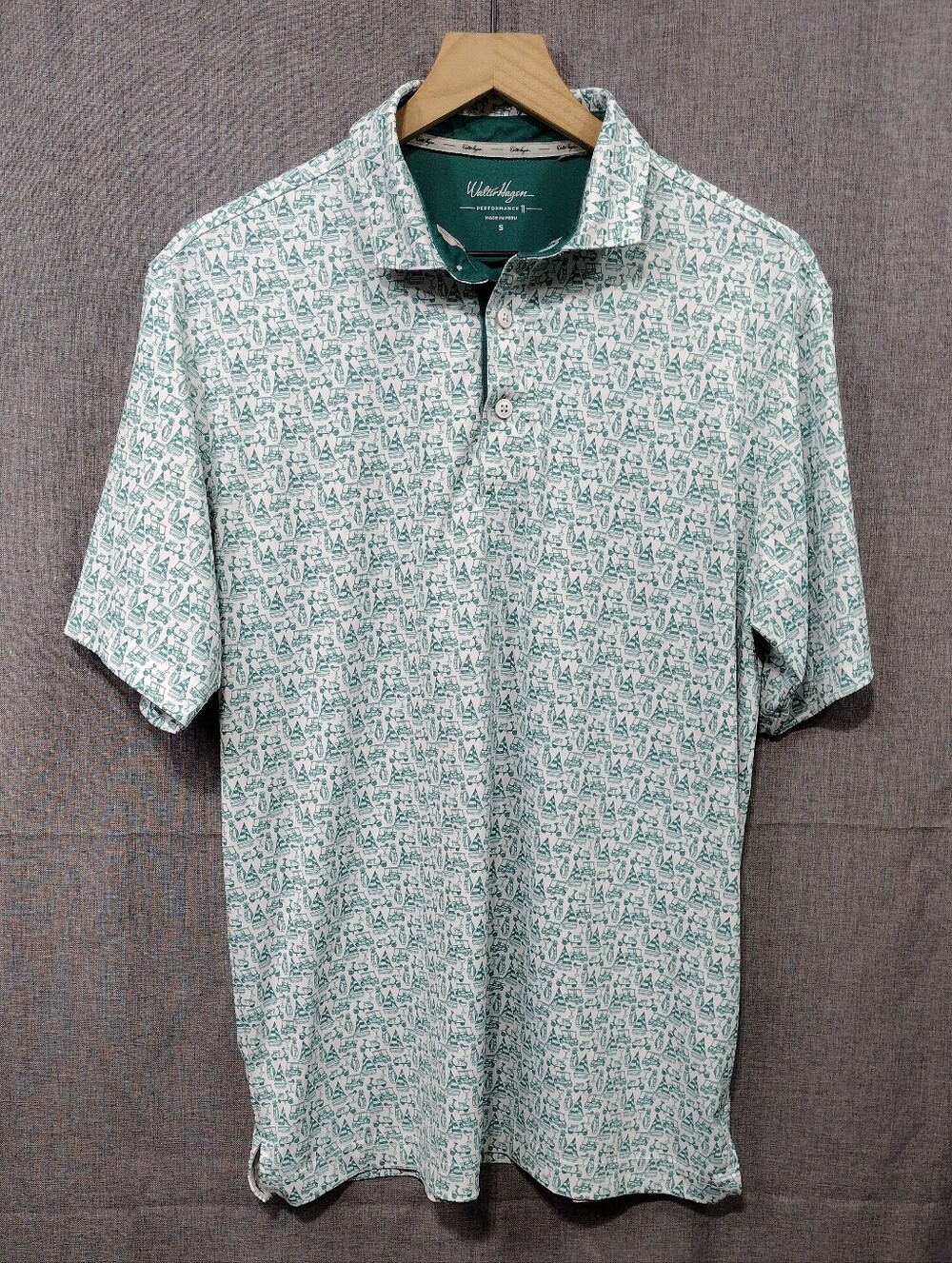 Walter Hagen Novelty Print Polo Shirt Mens S Green Golf Casual Retro 90s Y2K - Picture 2 of 9